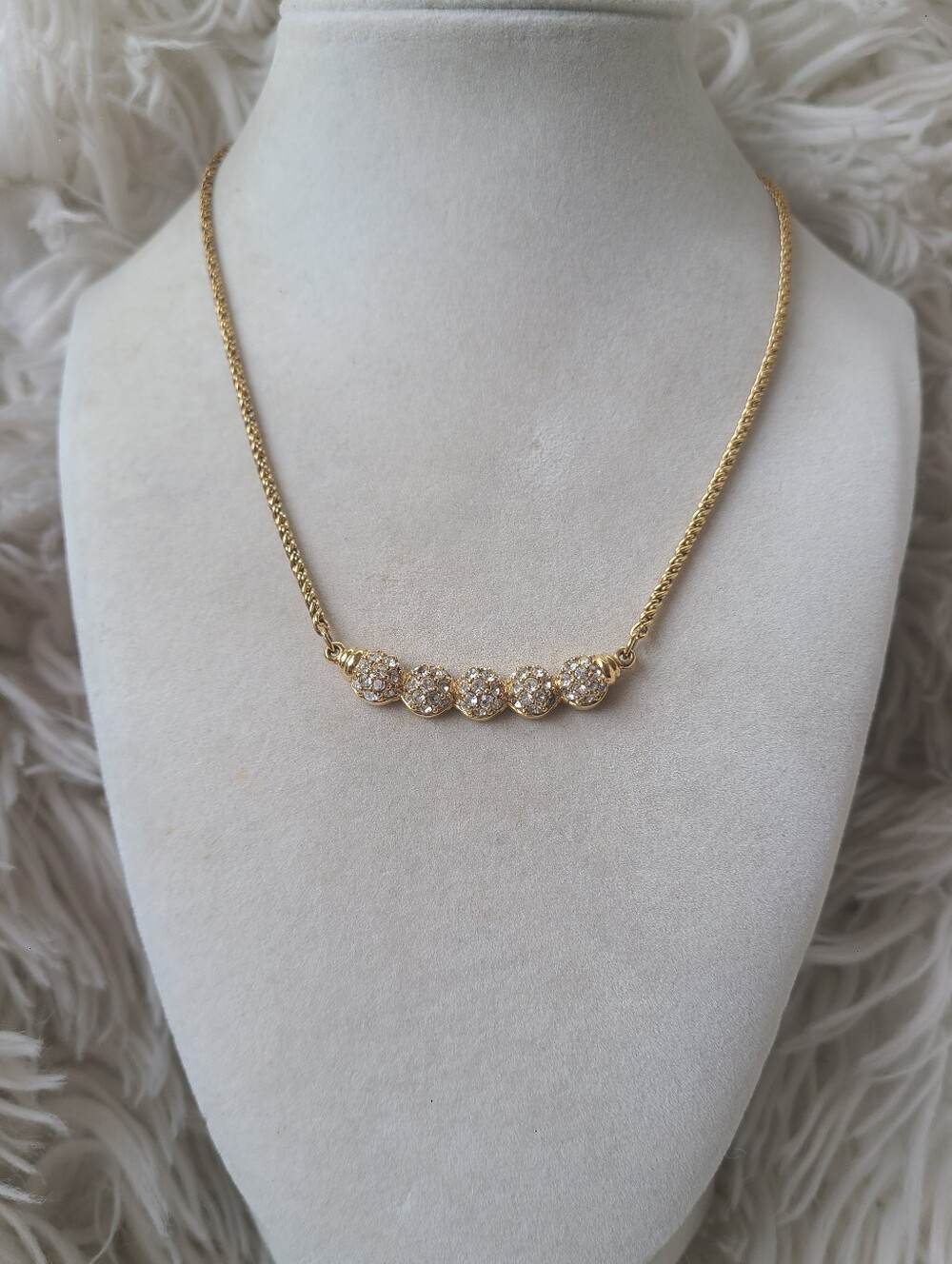 Swarovski Gold Crystal Cluster Bar Necklace- Great Vintage Condition